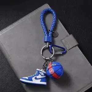 Air Jordan 1 Low Blue White Keychain with Basketball Charm Accessories - 1