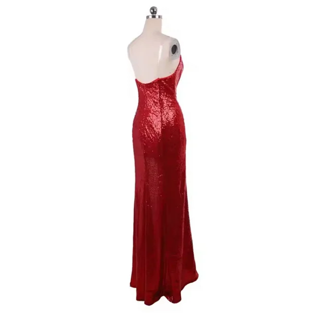 Unbranded Dresses Strapless Red Sequin Gown with Side Slit and Purple Opera Gloves product detail image 5