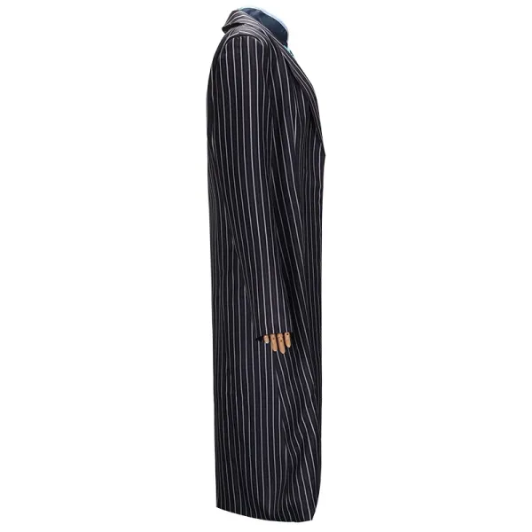 Design Pinstripe Long Coat with Embroidered Cheongsam Underlayer Navy Outerwear.coat - 13