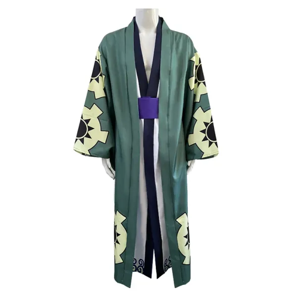 Design Kimono-Style Cosplay Robe Green with Sun Motif Outerwear - 7
