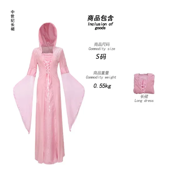Design Medieval Hooded Long Dress Pink Costume Dress - 1
