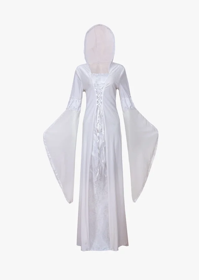 Unbranded Dresses Medieval Hooded Lace-Up Bell Sleeve Costume Dress product detail image 6