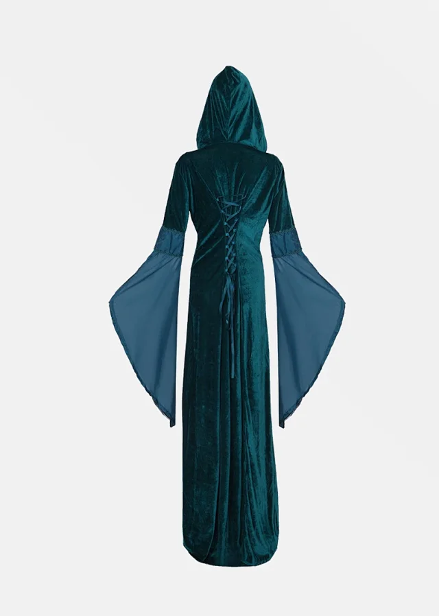 Unbranded Dresses Medieval Hooded Lace-Up Bell Sleeve Costume Dress product detail image 14