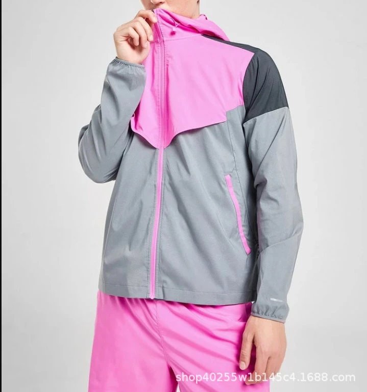 Nike Jackets Hooded color-block windbreaker jacket — Rose-red coat