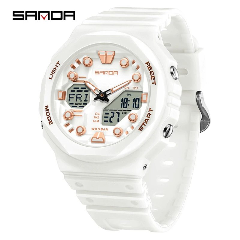 SANDA Watches Analog-Digital Sports Watch — 6200 White Rose Gold