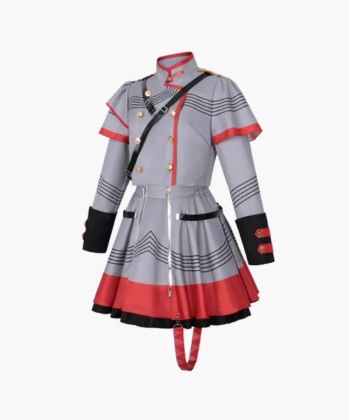 Design Military-Style Uniform Dress Set Gray Red - 6