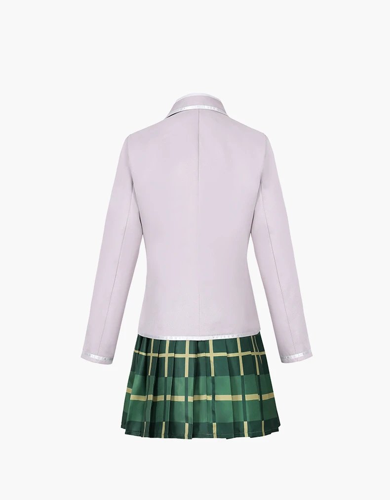 Design School Uniform Set Green Plaid Skirt and White Blazer - 7