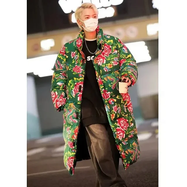 Unbranded Coats Hooded floral-print padded long coat product detail image 4