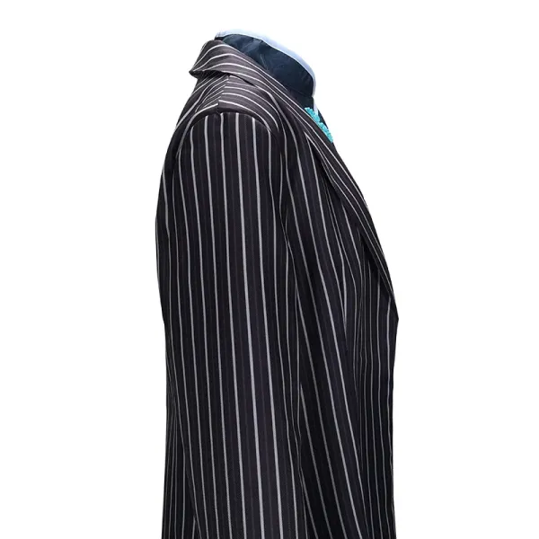 Design Pinstripe Long Coat with Embroidered Cheongsam Underlayer Navy Outerwear.coat - 14