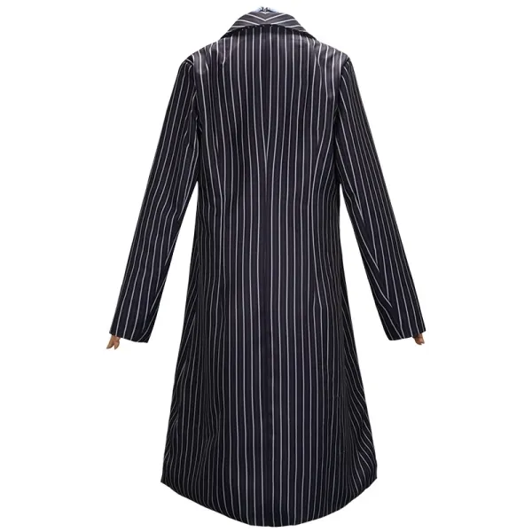Design Pinstripe Long Coat with Embroidered Cheongsam Underlayer Navy Outerwear.coat - 11