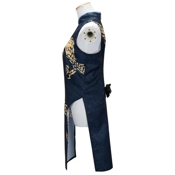 Design Pinstripe Long Coat with Embroidered Cheongsam Underlayer Navy Outerwear.coat - 22