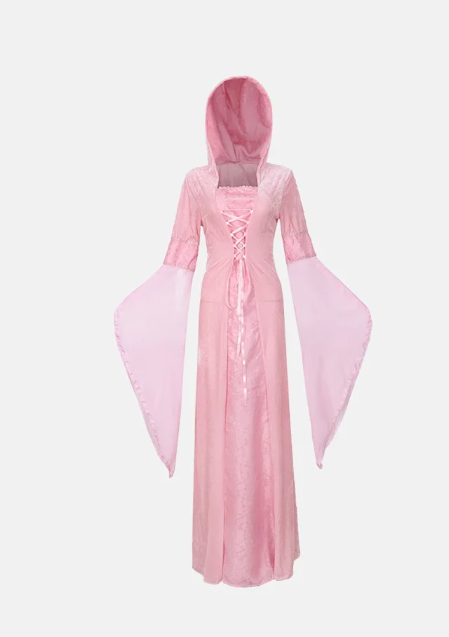Unbranded Dresses Medieval Hooded Lace-Up Bell Sleeve Costume Dress product detail image 15