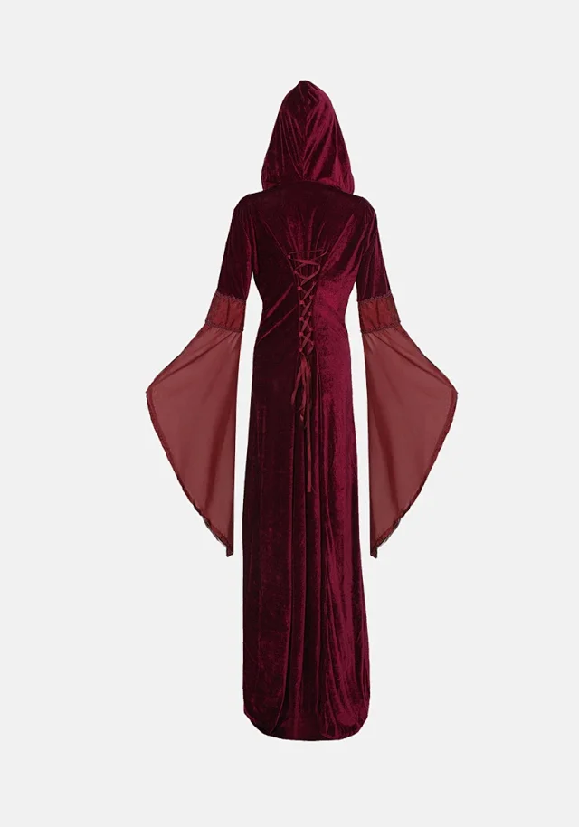 Unbranded Dresses Medieval Hooded Lace-Up Bell Sleeve Costume Dress product detail image 20