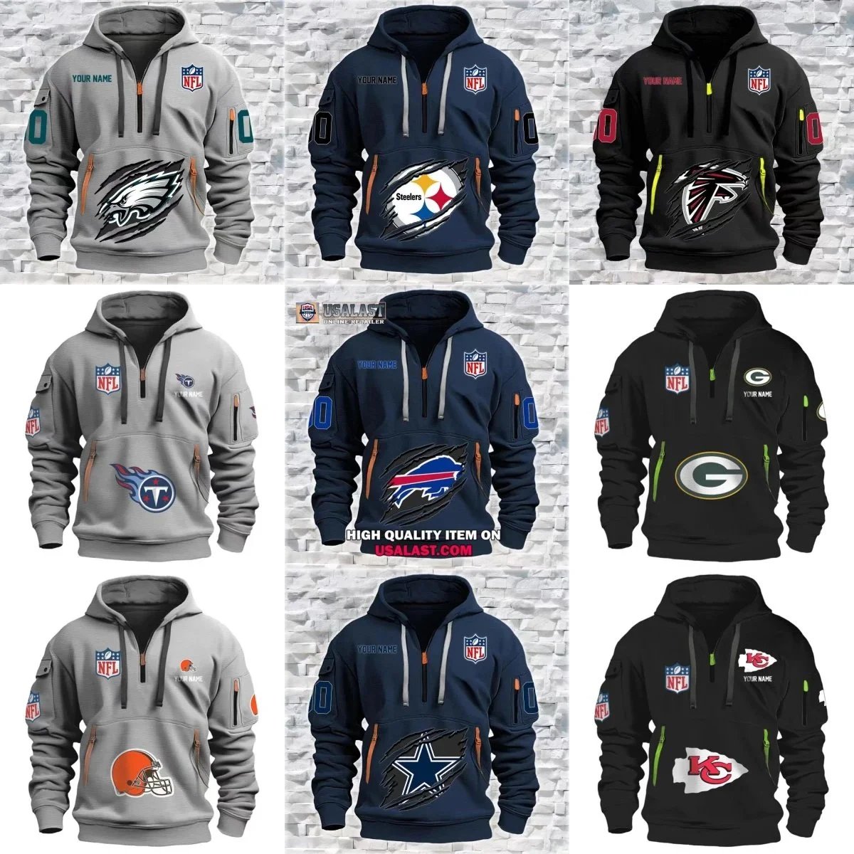 Philadelphia Eagles NFL Custom Name Half-Zip Hoodie Black - 2