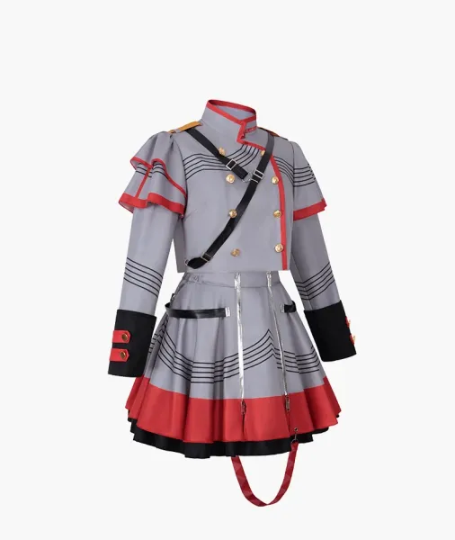 Design Military-Style Uniform Dress Set Gray Red - 7