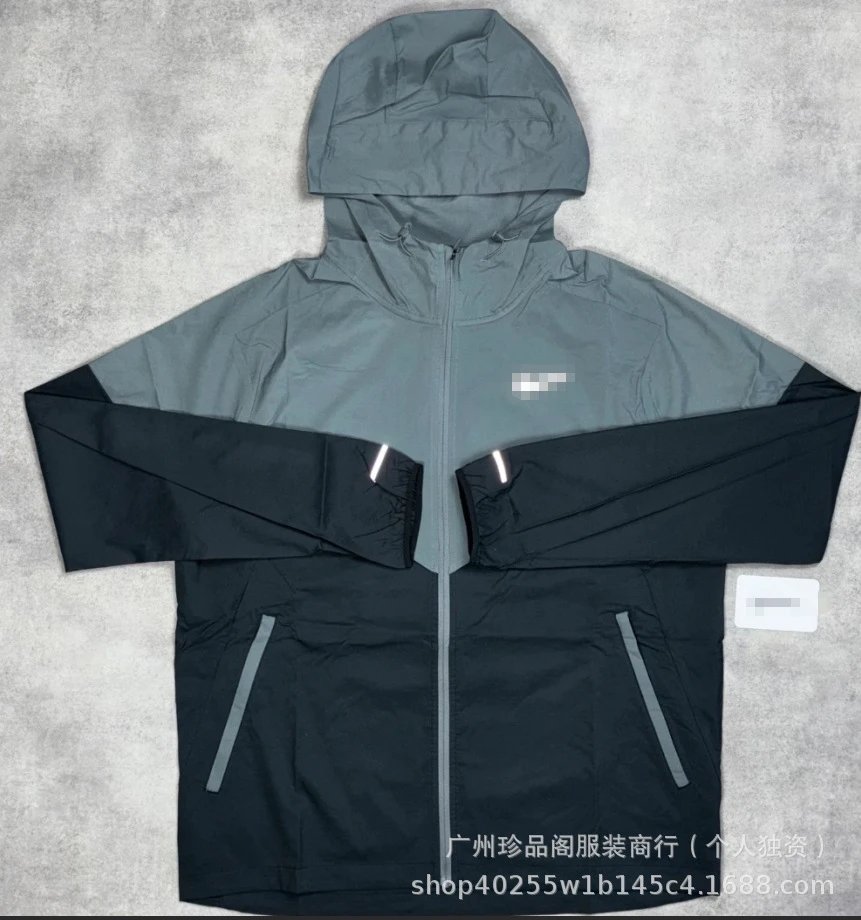 Nike Jackets Hooded color-block windbreaker jacket — Gray coat