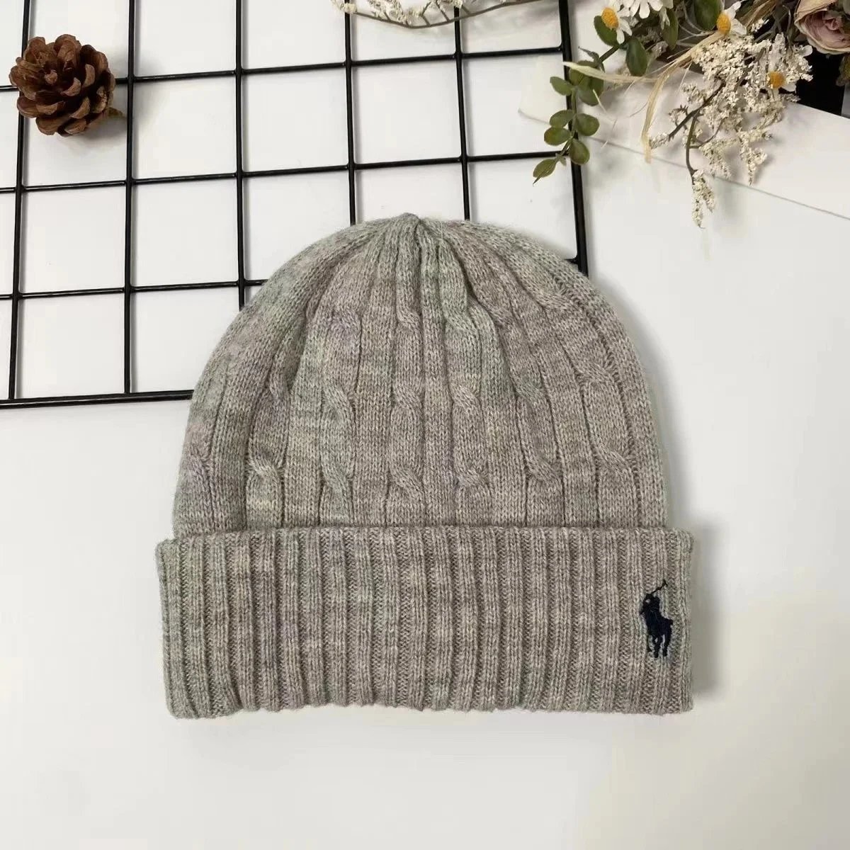 Ralph Lauren Hats Cuffed Knit Beanie with Embroidered Polo Pony — 24