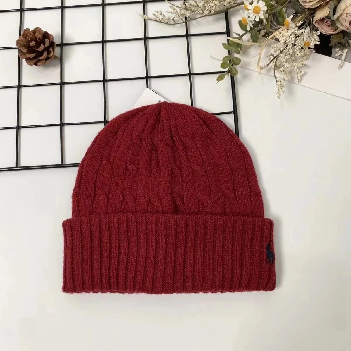 Ralph Lauren Hats Cuffed Knit Beanie with Embroidered Polo Pony — 32