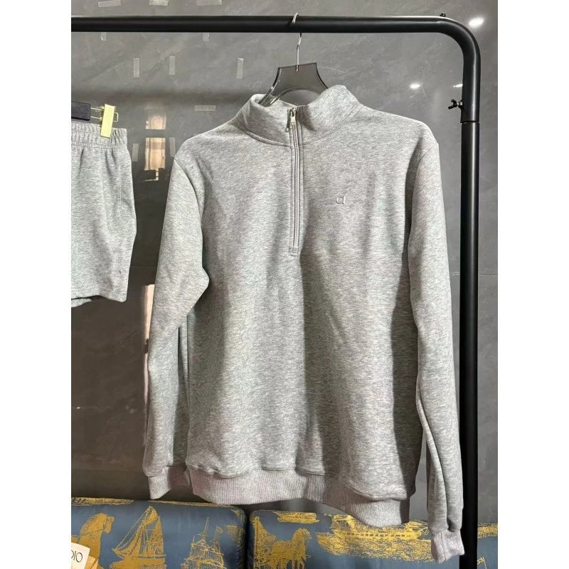 Alo Yoga Hoodies & Sweatshirts Half-Zip Stand-Collar Sweatshirt — Light gray half-zip