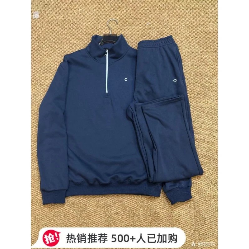 Alo Yoga Hoodies & Sweatshirts Half-Zip Stand-Collar Sweatshirt — Navy Blue Half-Pull Straight-Leg Pants