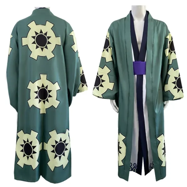 Design Kimono-Style Cosplay Robe Green with Sun Motif Outerwear - 10