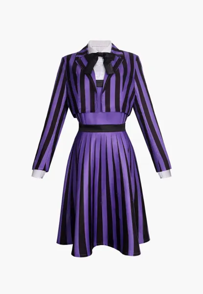 Design Wednesday Addams Purple Striped Dress Set - 5
