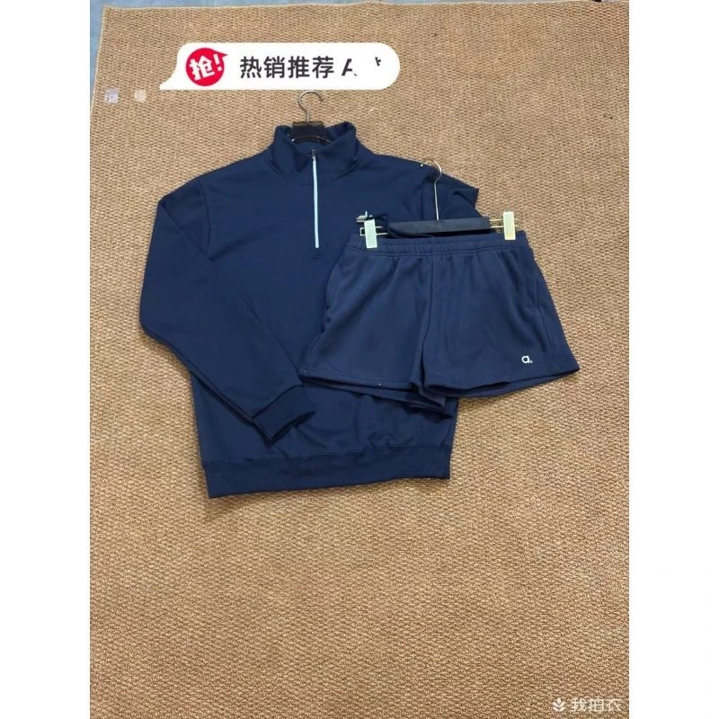 Alo Yoga Hoodies & Sweatshirts Half-Zip Stand-Collar Sweatshirt — Navy Blue Half-Zip Short