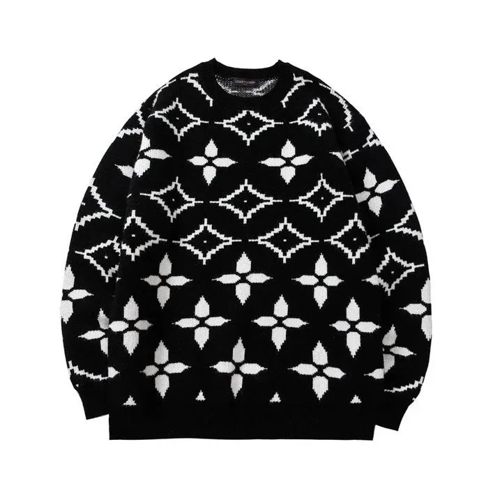 Louis Vuitton Knitwear Crew-Neck Logo Knit Sweater — Black and white contrast