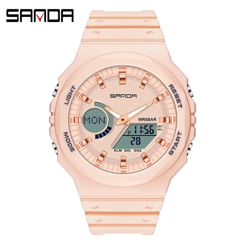 SANDA Watches Analog-Digital Sports Watch — 6016 Cherry blossom pink