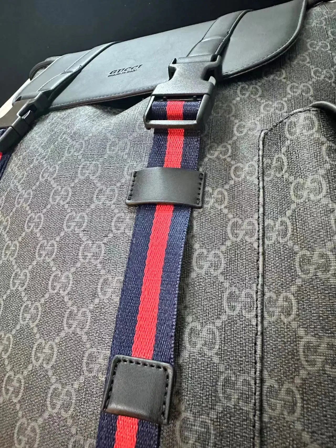 Gucci GG Marmont Backpack Gray Monogram with Red Web Straps - 9