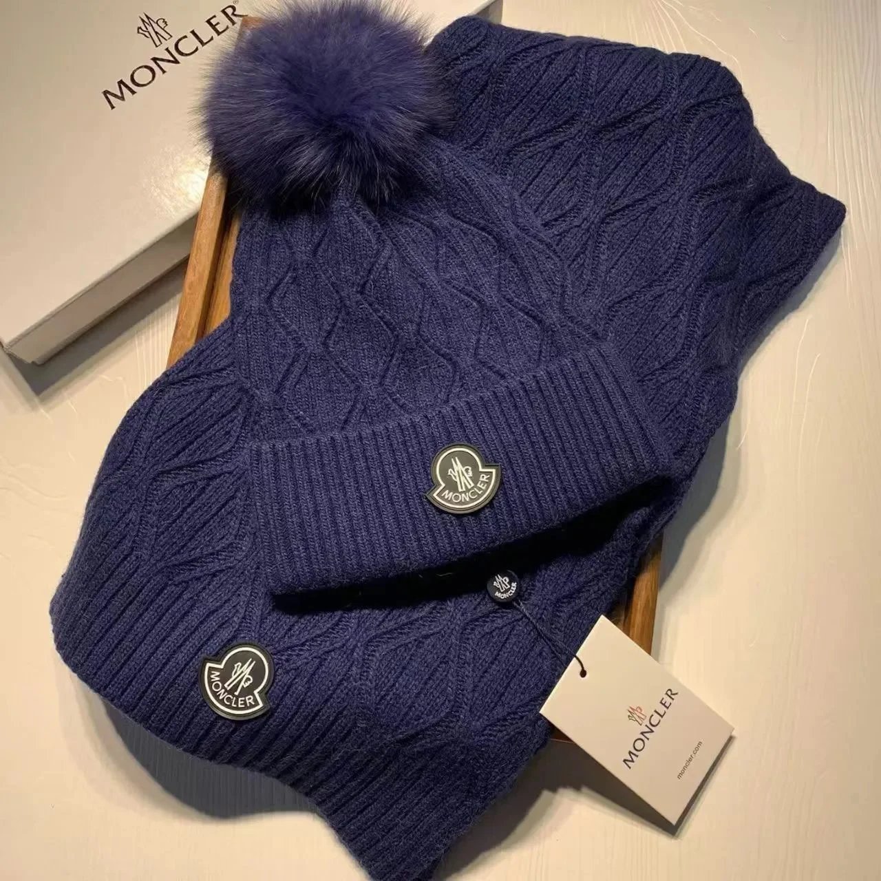 Moncler Knitted beanie, scarf and gloves set — 32