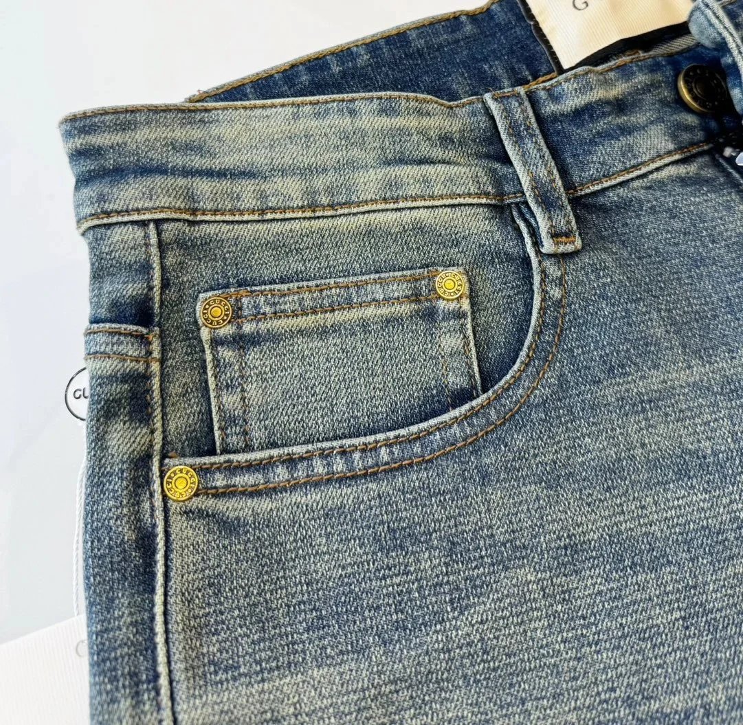 Gucci GG Logo Embroidered Denim Jeans Blue - 7