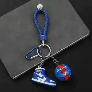 Air Jordan 1 Low Blue White Basketball Shoe Keychain with NBA Logo Ball Accessories - 1