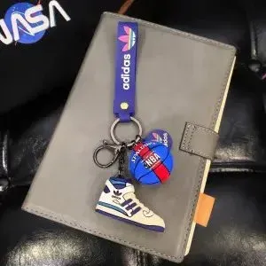 Adidas Originals Keychain Set with Mini Sneaker and Basketball Charm Gray Notebook Accessory - 1