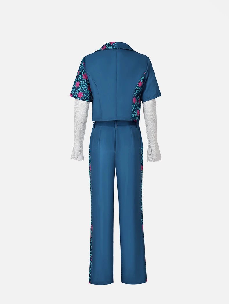 Design Floral Embroidered Kimono-Style Jacket and Wide-Leg Trousers Set Blue White Multicolor - 12