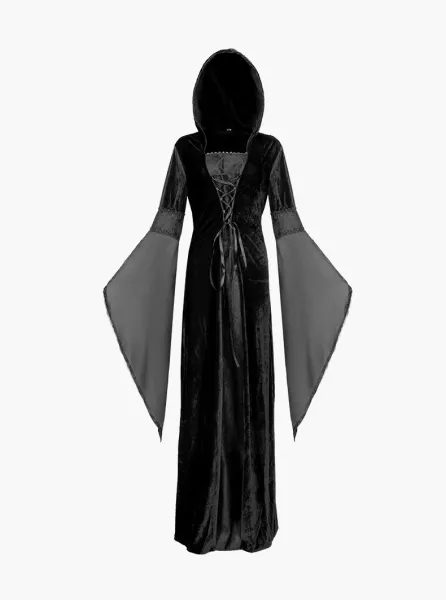 Design Medieval Hooded Long Dress White Costume Dress - 4