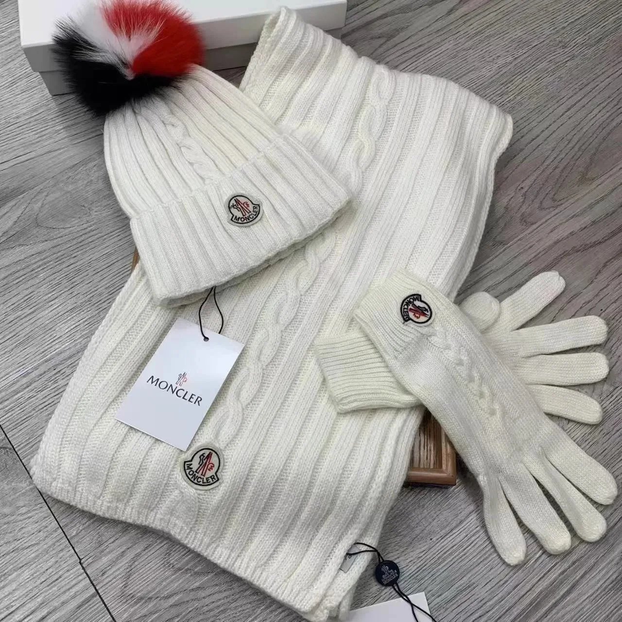 Moncler Knitted beanie, scarf and gloves set image 11