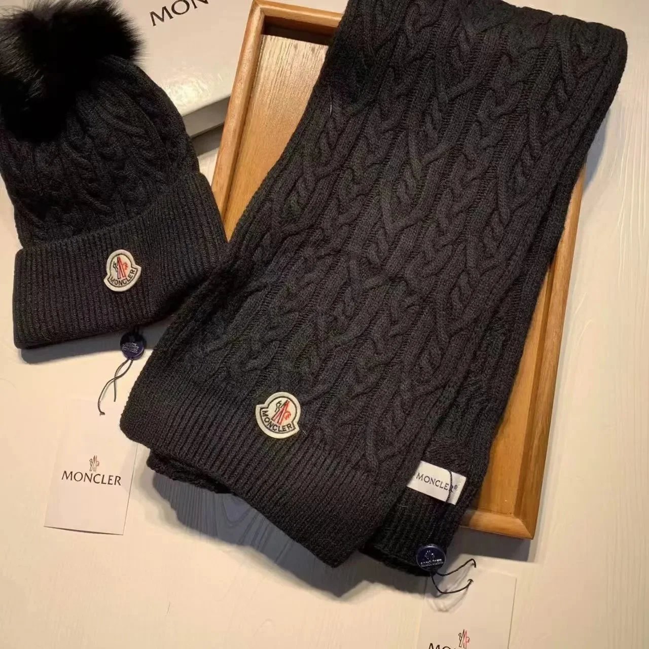 Moncler Knitted beanie, scarf and gloves set — 11