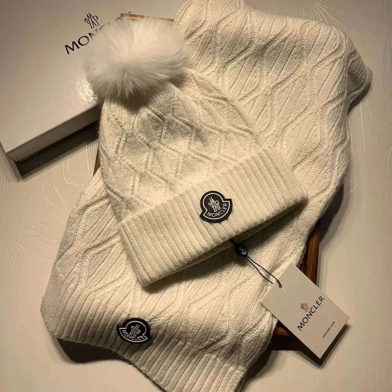 Moncler Knitted beanie, scarf and gloves set — 25