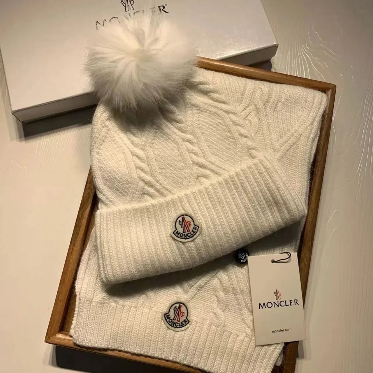 Moncler Knitted beanie, scarf and gloves set — 34