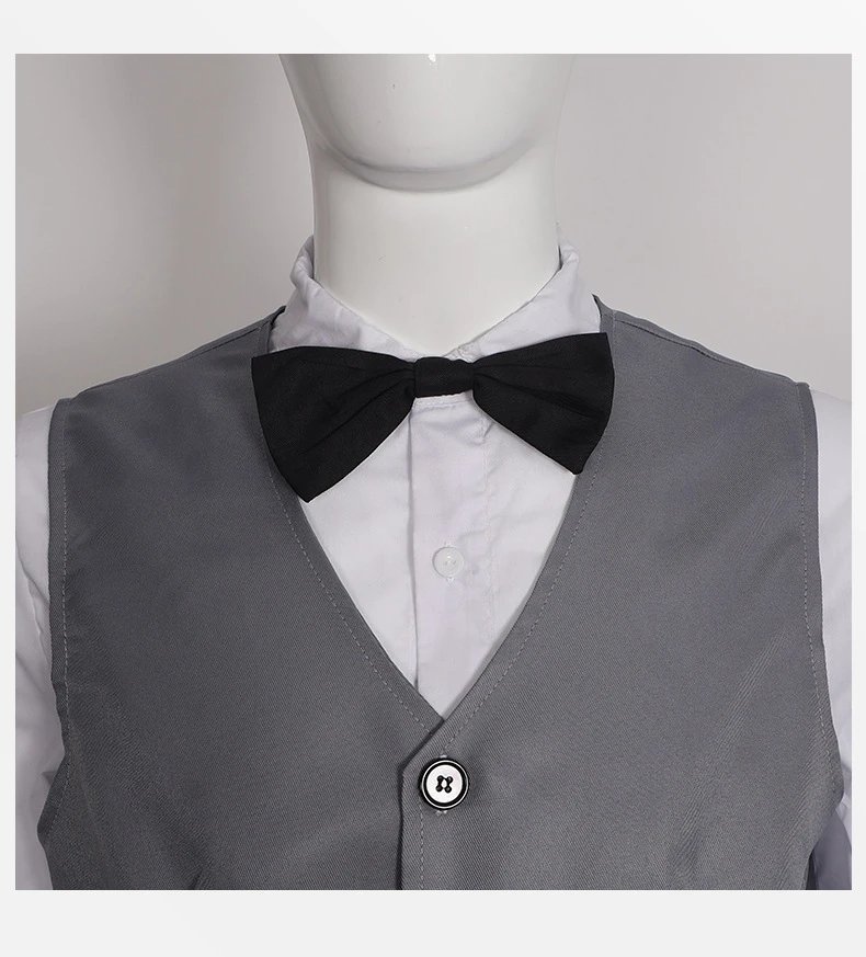 Design Formal Suit Set Black with Gray Vest and Orange Chest Ornament - 13