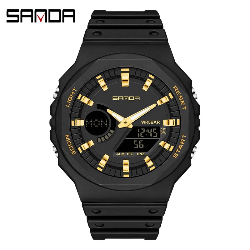 SANDA Watches Analog-Digital Sports Watch — 6016 Black Gold