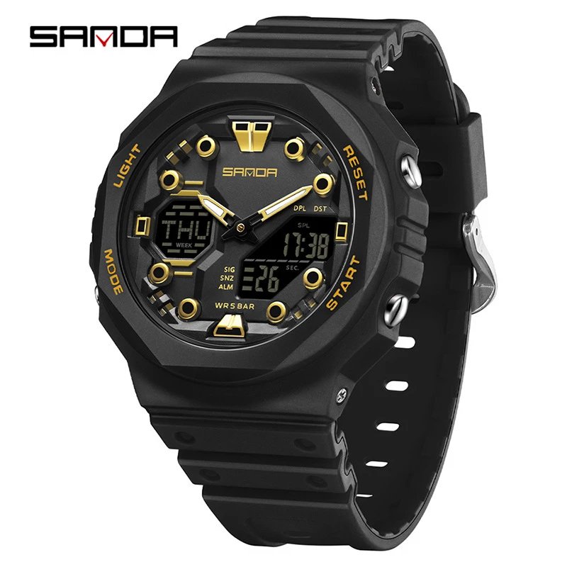 SANDA Watches Analog-Digital Sports Watch — 6200 Black Gold