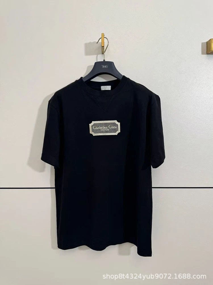 Dior T-Shirts Crew-Neck T-Shirt with Christian Couture Chest Patch — Black