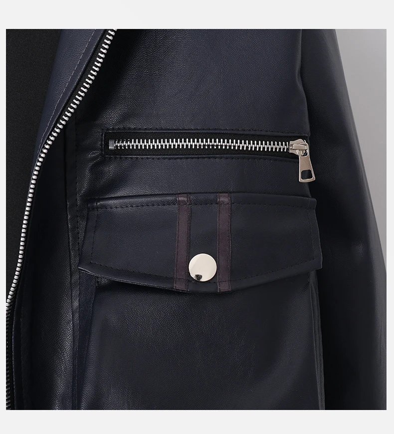 Design Leather-Trimmed Utility Jacket Black Beige Set - 23
