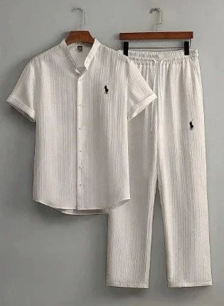 Ralph Lauren White Stand Collar Striped Casual Suit - rep zestawy