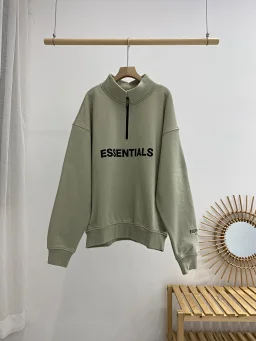 thumbnail for ESSTNIALS high street half-zip chest letter stand-up collar sweatshirt, this year's new multi-thread fabric has some changes in weight, but the comfort of the upper body is quite good. The fabric uses 32+32...