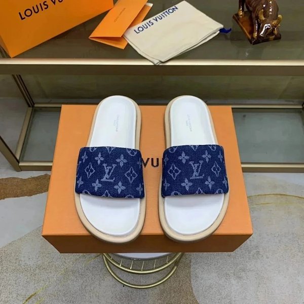 Louis Vuitton Monogram Denim Slide Sandals Navy Blue Slippers product listing in Litbuy spreadsheet finds