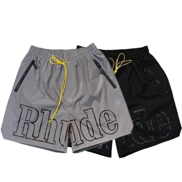 Rhude Logo Print Zipper Pocket Red Shorts - 16