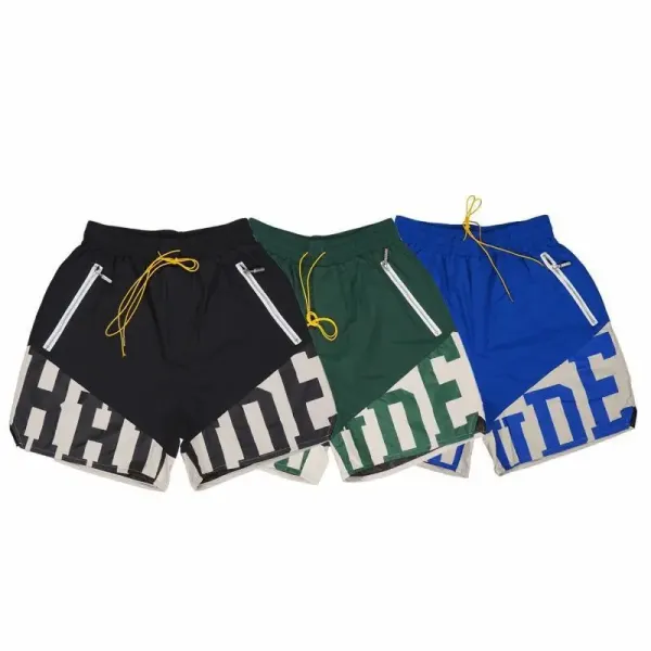 Rhude Logo Print Zipper Pocket Red Shorts - 17